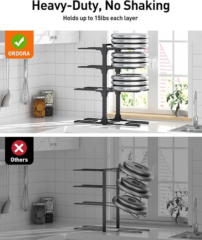 ORDORA Pots and Pans Organizer: under Cabinet, 20.8" Height Heavy Duty 120LBS Pots Pans Organizer Rack for under Cabinet 8-Tier Adjustable for Big Stockpots, Dutch Oven, Cast-iron Pans, Heavy Cookware