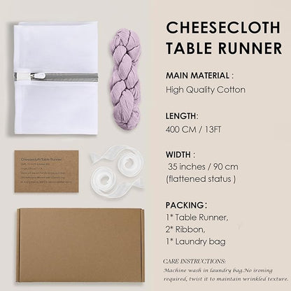 Lavender Purple Cheese Cloth Table Runner Boho 13FT Cotton Gauze Cheesecloth Table Runner for Baby Shower Wedding Bridal Shower Decor Summer Table Decor