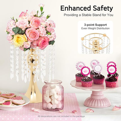 Wedding Centerpieces Gold Vases,10PCS Metal Flower Candle Holder with Sparkling Crystal Beads,Crystal Flower Vase Metal Flowers Stand for Party Tables Decorations (10PCS-Gold-13cm)