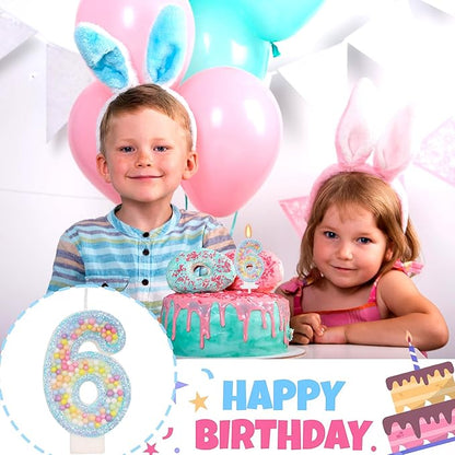 Birthday Candles - Number 6 Candle, Colorful Macaron Candles for Boys/Girls, Blue Cake Decorations, Blue Birthday Decorations, Theme Party Supplies
