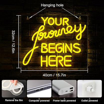 NOSUN Journey Begin Neon Sign Wedding Neon Signs for Wall Decor LED Sign Yellow Neon Light Sign Neon Lights with Dimmable Encourage for Bedroom Bar Club Apartment Home Party