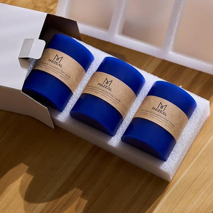 MOZEAL 3" x 8" Hand-Poured Unscented Large Candle, Smokeless Rustic Pillar Candle Set of 2, Slow Burn,No Drip, Approx 150 Hours Burning,Wedding,Dinner,Winter and Home Decorative,Tall Royal Blue Candle