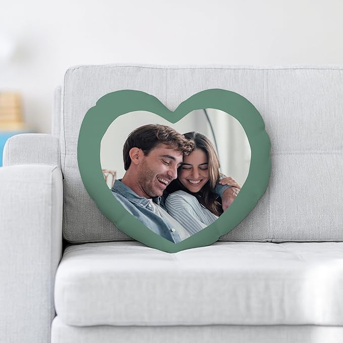 Be Burgundy Custom Heart Shaped Photo Pillow Cover 16x16 Inch – Personalized Couple Pillow with Names, Romantic Photo Cushion for Lovers, Engagement, Anniversary, or Wedding Gift for Him or Her