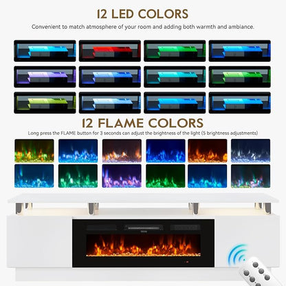 70" TV Stand & Entertainment Center, Media Console with Storage Shelves, Fits TVs up to 80", Modern Living Room Furniture, 36" Electric Fireplace (White+Black)