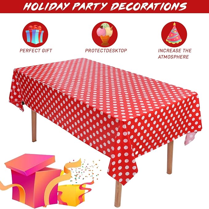 Kesfey 3 Pack Red Polka Dot Table Cloths 54 x 108 Inch Mickey Minnie Mouse Tablecloth Disposable Plastic Red Waterproof Rectangle Picnic Table Covers Christmas Carnival Tablecloths for Birthday Party