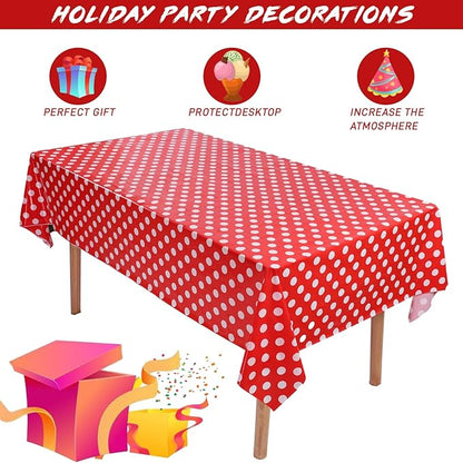 Kesfey 5 Packs Red Polka Dot Plastic Tablecloth 54 x 108 Inch Mickey Mouse Table Cloths Waterproof Disposable Red Picnic Table Covers Rectangle Red and White Dot Carnival Tablecloth for Birthday Party