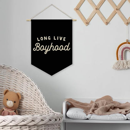 Boy Room Decor,Long Live Boyhood Black Canvas Banner Nursery Playroom Wall Decor for Boys Bedroom Toddler Decorations Teen Boy Room Decor,Playroom Decor Wall Hanging Flag 15x11 Inch