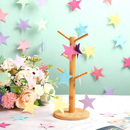 Patelai Glitter Star Garland Banner Christmas Decor 130 Feet Star Hanging Bunting Banner Twinkle Backdrop for Homecoming Classroom Wedding Birthday Halloween Party Supplies(Macaron Color)