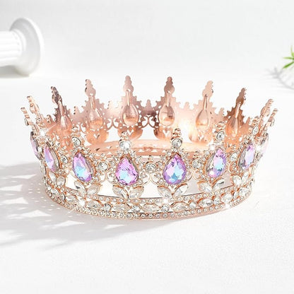 Queen Crown Rhinestone Wedding Crowns and Tiaras for Women Costume Party Hair Accessories Princess Birthday Crown Crystal Bridal Crown (Rose Gold & Violet Crown)