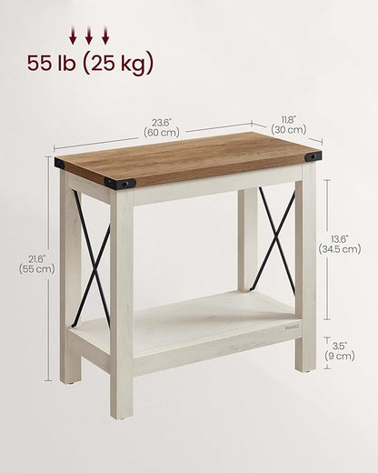 VASAGLE 2-Tier End Table, Side Table with Bottom Shelf, Nightstand for Small Spaces, for Living Room, Bedroom, Farmhouse Style, Rustic White and Honey Brown ULET235W01