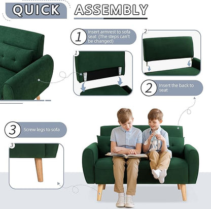 Shintenchi Small Modern Loveseat Couch Sofa, Mid Century Fabric Upholstered 2-Seat Sofa Couch Love Seats Furniture for Small Space,Living Room,Studio,Apartment with 2 Pillows,Green