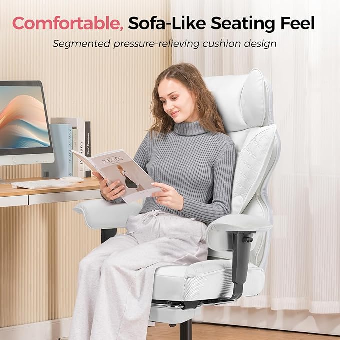 COMHOMA Desk Office Chair Big and Tall Office Chairs Ergonomic Gaming Chairs with Wide Seat Leather High Back Chair with Foot Rest Adjustable Armrests Pocket Spring Lumbar Support