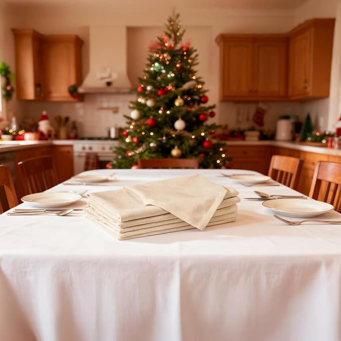 Encasa XO Natural Cloth Napkins Set of 6, 17"x17" | Solid Color Cotton Dinner Napkins | Washable & Reusable Napkins for Dining Table Fall Decoration, Holiday & Christmas Festivals
