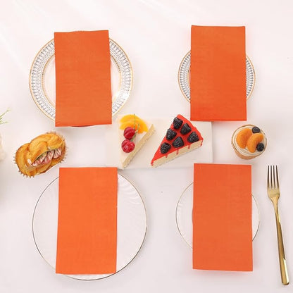 100 Pcs Orange Paper Napkins Disposable - Orange Guest Dinner Napkins for Bathroom Wedding Birthday Picnic Fall Thanksgiving Party