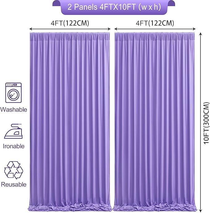 8 x 10ft Lavender Backdrop Curtains Photo Backdrop Drapes Wrinkle-Free Polyester Curtain Backdrop for Girls Birthday Party Photoshoot Backdrop Wedding Baby Shower Graduation Celebrations Decor
