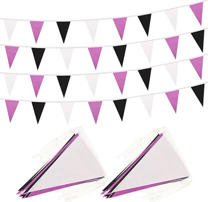 100 Ft White Purple Black Pennant Banner Flag, 60 Pcs String Hanging DIY Bunting Flags for Party, School, Birthday, Wedding, Carnival, Celebrations, Outdoor and Indoor Decorations (White Purple Black)