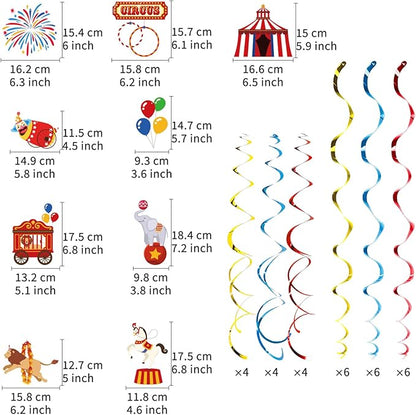 Carnival Hanging Swirl Set Party Decorations, 48 Pcs, Circus Joker Balloon Party Supplies Sign,Red Blue Yellow