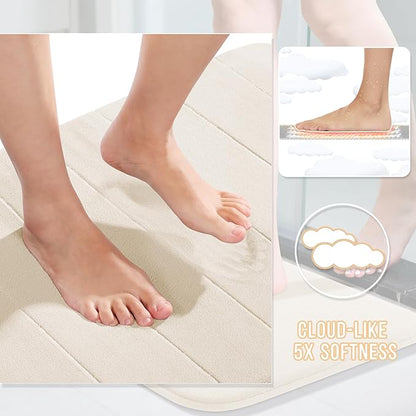 Yimobra Memory Foam Toilet Bath Mat U-Shaped, Commode Contour Rug, Soft and Comfortable, Super Water Absorbent, Non-Slip, Thick, Machine Wash Bathroom Commode Contour Rug, 24 X 20 Inches, Cream