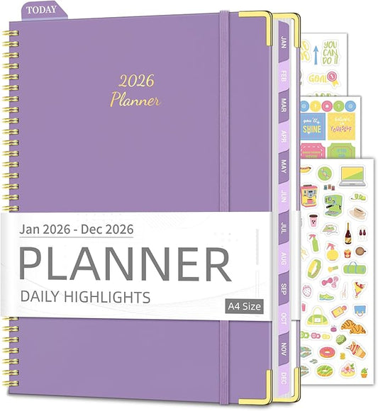 Daily Planner 2026 (8.5" x 11") - Weekly & Monthly Planner (Jan. 2026 - Dec. 2026), Column View Calendar Organizers, Hardcover Agenda Book with Tabs for Office & School, Purple