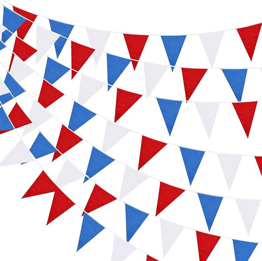 100 Feet Pennant Banners Flags 75 Solid String Triangle Flags for Grand Opening, Carnival Theme Birthday Party Decoration Outdoor Events Classroom Decoration(Red White Blue)