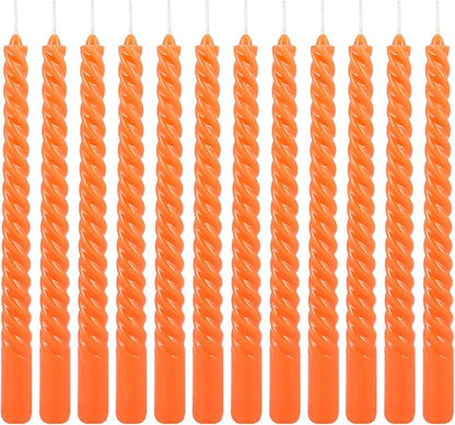 12Pack 10 Inch Orange Spiral Taper Candles，Unscented and Long Burning Dripless Twisted Candlesticks for Home Fall Decor,Halloween,Wedding, Birthday, Christmas