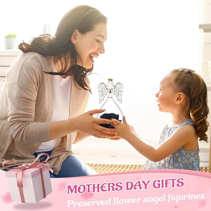 Miofula Preserved Flower Rose Birthday Gifts for Mom, Angels Figurines with Forever Real Rose Gifts for Women Mom Grandma, Angels Gifts for Valentine's Day Anniversary (Black)
