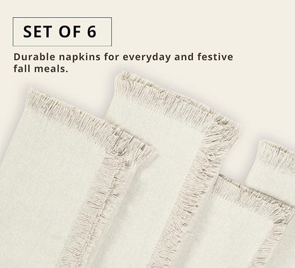 PurpleEssences Cloth Napkins with Fringes, 100% Cotton Christmas Holiday Winter Table Decor, Set of 6 18x18 Inch Reusable Dinner Napkins for Parties and Weddings - Royal Linen