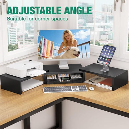 OPNICE Dual Computer Monitor Stand Riser, Desk Organizer with Drawer, Office Desk Accessories & Workspace Organizers for Home Office Supplies, Black