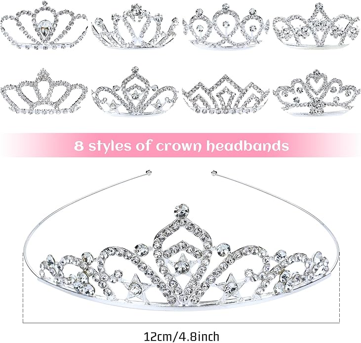 inSowni 8 Pieces Decorative Princess Dazzling Rhinestone Silver Metal Tiara Crown Headbands Wedding Birthday Party Prom Headpieces for Brides Bridesmaids Women Girls Teens Kids