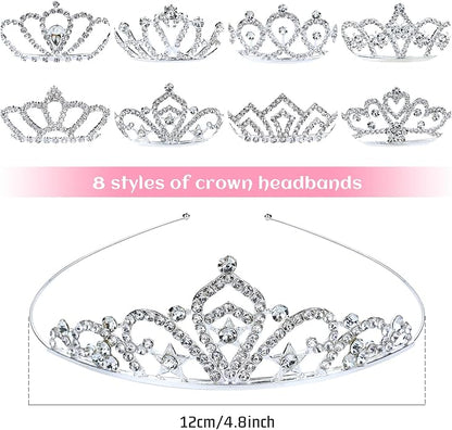 inSowni 8 Pieces Decorative Princess Dazzling Rhinestone Silver Metal Tiara Crown Headbands Wedding Birthday Party Prom Headpieces for Brides Bridesmaids Women Girls Teens Kids