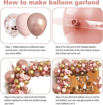 Amandir Rose Gold Balloons Garland Arch Kit, 150pcs Rose Gold Pink White Gold Confetti Latex Balloons for Bridal Wedding Birthday Girl Baby Shower Graduation Bachelorette Party Decorations