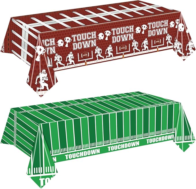 2 PCS Football Tablecloth Plastic 54 X 108Inch, Football Party Decorations Table Cloth Disposable Football Field Tablecloth Touchdown Table Cover for Football Birthday Party Supplies (Football)