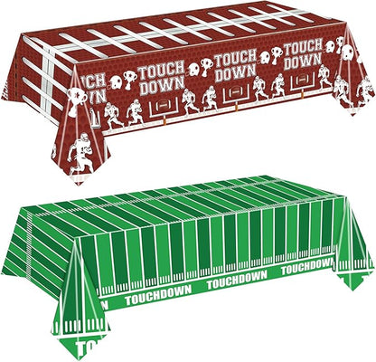 2 PCS Football Tablecloth Plastic 54 X 108Inch, Football Party Decorations Table Cloth Disposable Football Field Tablecloth Touchdown Table Cover for Football Birthday Party Supplies (Football)