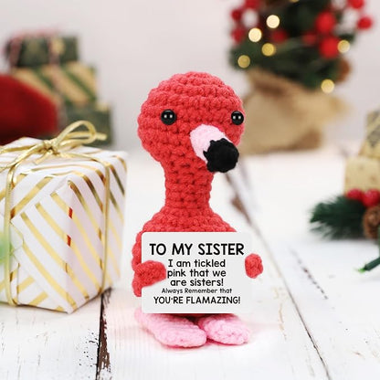 Gifts for Sister Christmas Stocking Stuffers Sisters Gift Xmas Birthday Valentines Day Friendship Present for Bestie BFF Best Friends Sister In Law, Handmade Crochet Animals Mini Flamingo Decorations