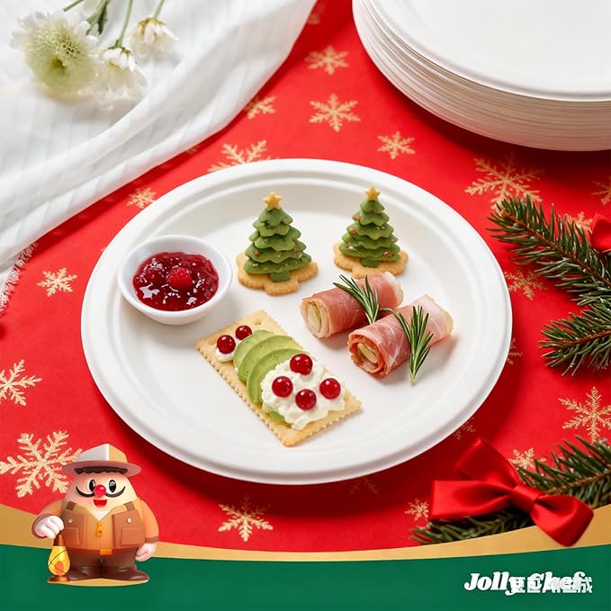 JOLLY CHEF Compostable Heavy Duty Plates 𝟭𝟬 𝗜𝗻𝗰𝗵 [𝟯𝟬𝟬 𝗣𝗮𝗰𝗸] Eco-Friendly Disposable White Paper Plates Made of Bagasse Biodegradable Bulk for Party Dinner Sugarcane Lunch Christmas