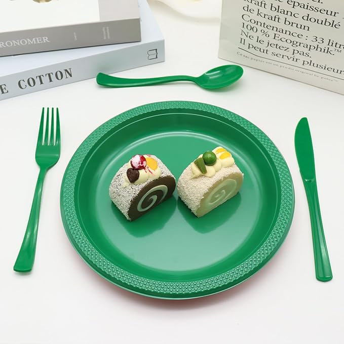 150 PCS Green Plastic Silverware Disposable Green Utensils 50 Plastic Forks, 50 Knives, 50 Spoons for Birthday, Graduation Party, Picnic
