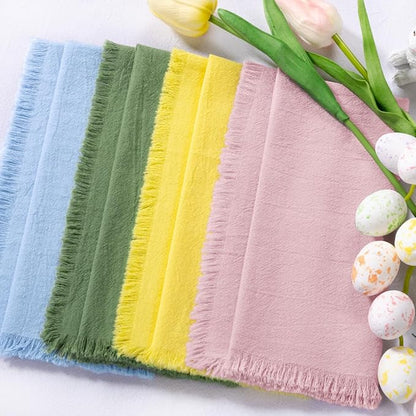 12 Pack Mixed Easter Color Cotton Linen Napkins with Fringe Easter Spring Cloth Napkins Set of 6 12 Boho Handmade Dinner Napkins Bulk for Wedding Bridal Baby Boy Shower Parties, 17 x 17