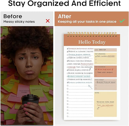 Taja To Do List Notepad - To Do List Notebook for Work with 52 Sheets, 9.8" x 6.5", Undated Daily Planner Perfect for Daily Tasks and Goal Setting, Notepad Suitable for Office, Home & School - Brown