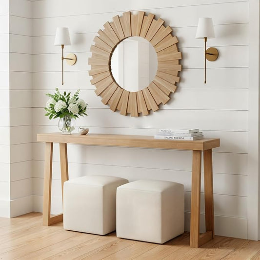 Plank+Beam Solid Wood Console Table, 66 Inch, Sofa Table, Narrow Entryway Table for Hallway, Behind The Couch, Living Room, Foyer, Easy Assembly, Pecan