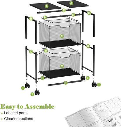 Letter/Legal Rolling File Cart with 2 Storage Drawers, Under Desk Storage, Vertical Filing Cabinet for Home Office, Hanging File Folders Organizer, Mobile Utility Cart Printer Stand, Black