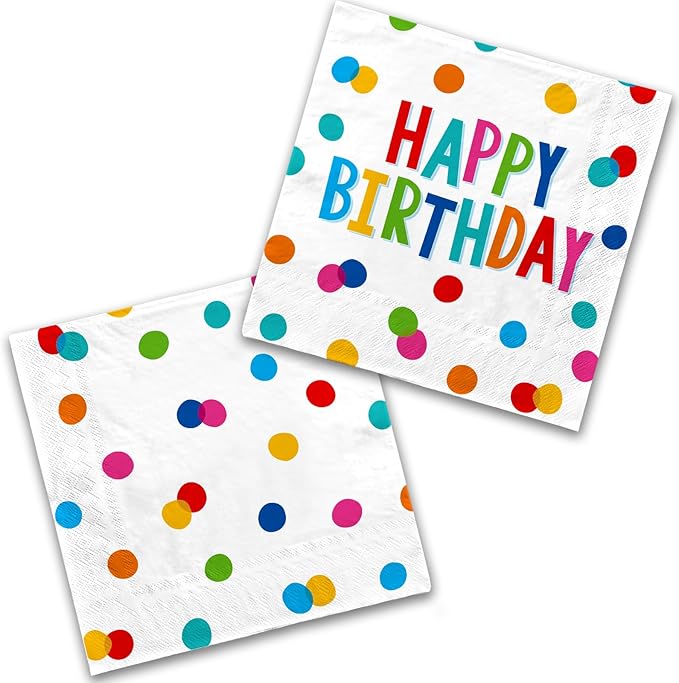 Happy Birthday Party Supplies - Dots Design, Featuring Napkins, Suitable for Adults & Kids (6.5x6.5 in, 3-Ply Disposable, 50-Pack)