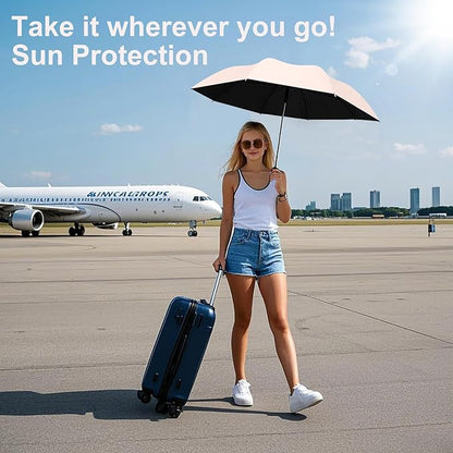 BAODINI Travel Essentials Mini Umbrella for Purse With Case Small Compact UV Sun Protection Lightweight Tiny Pocket Manual Open Close Umbrella for Women Kids and Men Fits Purse Backpack