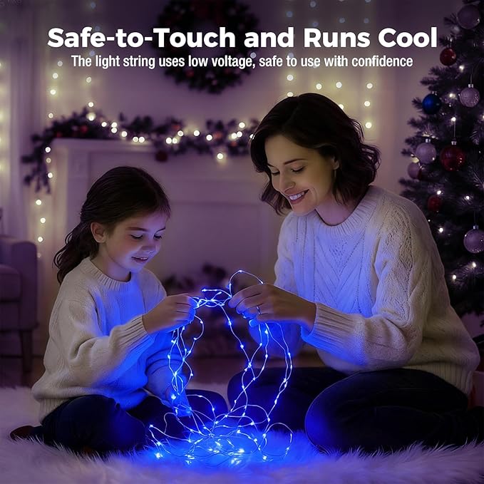 litogo 12 Pack 7FT 20 LED Fairy Lights Battery Operated, 3 Lighting Modes, Bulk Mini Twinkle String Lights Waterproof Silver Wire for Weddings Mason Jars Party Christmas Decorations-Blue
