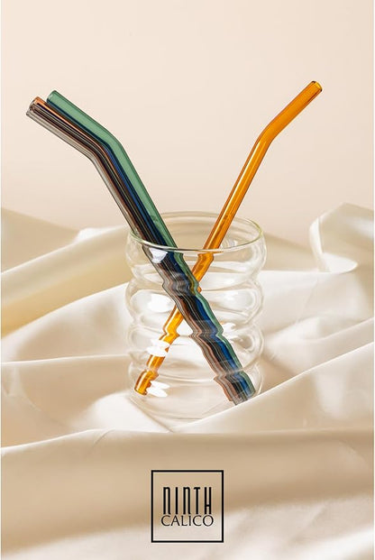 10 Pcs Reusable Glass Drinking Straws, Colorful and Durable Glass Straws for Beverages, Smoothies, Iced Coffee, Juice, Set of 10-5 Straight, 5 Bent, 2 Cleaning Brushes (Desert Set)