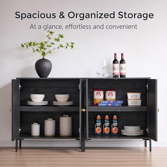 Modern Buffet Cabinet with Storage, 92.63" W Fluted Arched Sideboard Cabinet w/Adjustable Shelves, Wooden Modular Coffee Bar for Dining Room, Kitchen, Living Room, Entryway, Dark Grey
