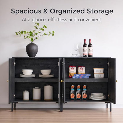 Modern Buffet Cabinet with Storage, 92.63" W Fluted Arched Sideboard Cabinet w/Adjustable Shelves, Wooden Modular Coffee Bar for Dining Room, Kitchen, Living Room, Entryway, Dark Grey