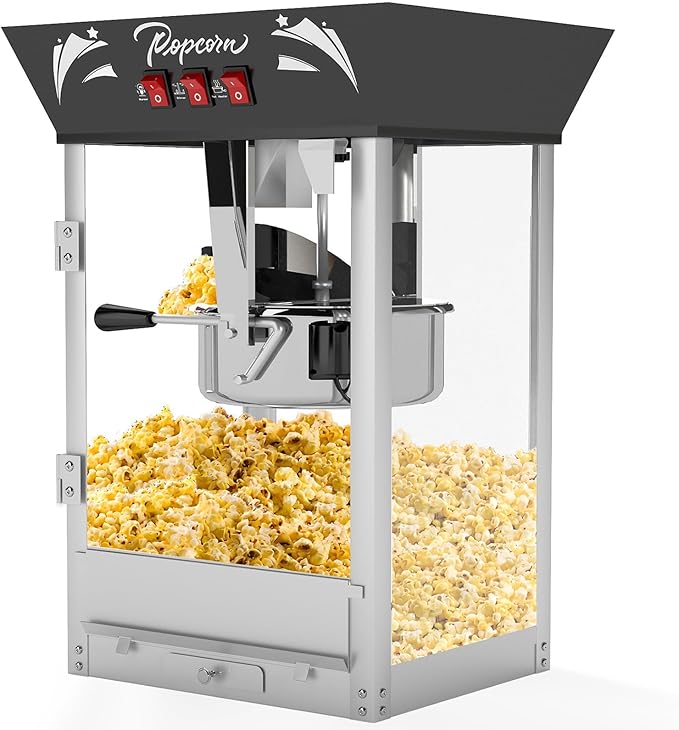 Commercial Popcorn Machine 12Oz with Warming Light, Makes 60 Cups, Theater Style Stainless Steel Popper with Tempered Glass - for Home Theater, Parties & Business, Black