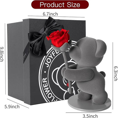 JoyFlower Preserved Flowers with Cute Teddy Bear, Eternal Real Rose Romantic Gift with Elegant Gift Box for Girlfriend Wife Her in Valentine's Day, Birthday, Christmas, Weddings, Anniversaries