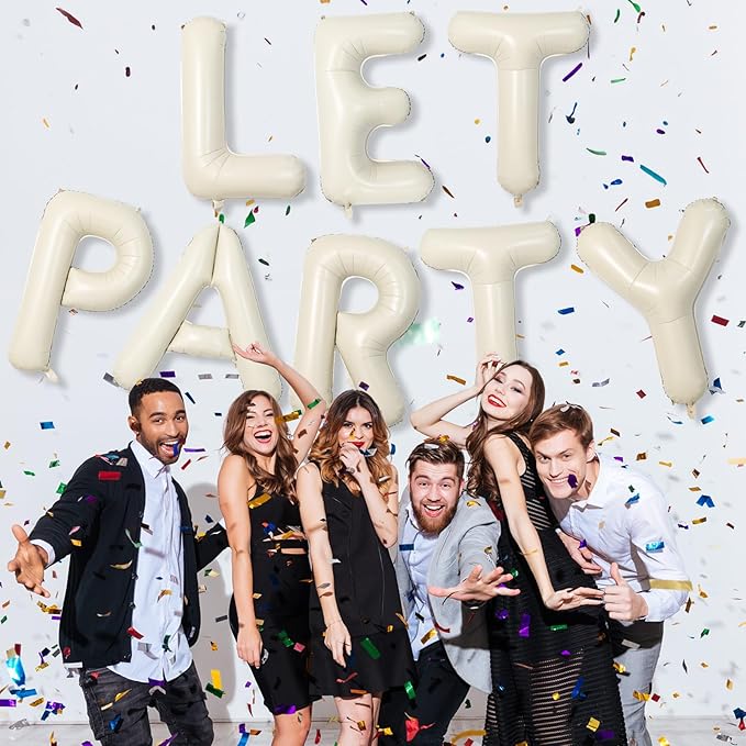 V Letter Balloons Cream, 40 Inch Alphabet Foil Word Balloons, Large Mylar Inflatable Beige Name Balloon Letters V, Big Helium Custom Letter Balloons White for Women Birthday Party Decoration Supplies