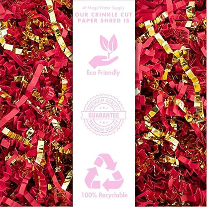 MagicWater Crinkle Cut Paper for Gift Baskets - 2LB - Red & Gold - Perfect for Shredded Paper Filler, Basket Filler, Gift Boxes, Bridesmaid Gifts, Christmas Stuffers & More – Ideal for All Occasions